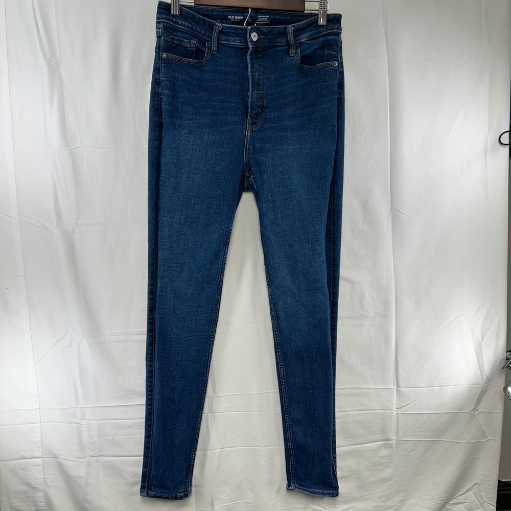 Old Navy Rockstar Super Skinny Jeans Womens 12 Tall Blue Extra High Rise Stretch